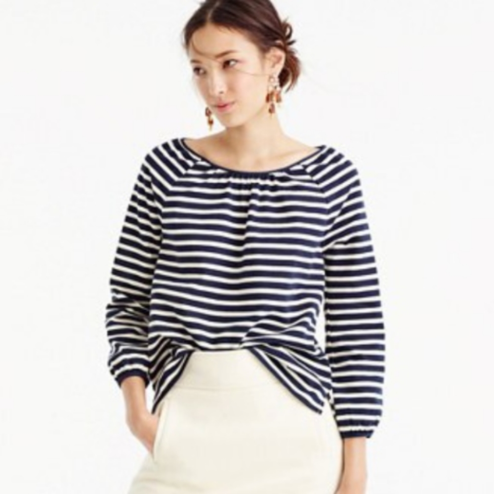 J. Crew Naval Striped peasant top tie back XS